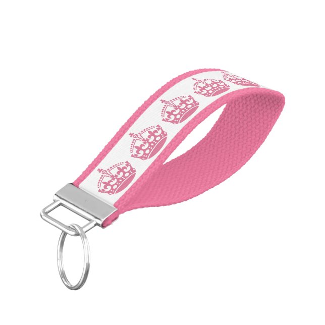 KEEP CALM PINK CROWN PATTERN WRIST KEYCHAIN (Angled Down)