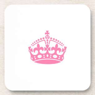 Keep calm pink victory crown beverage coaster