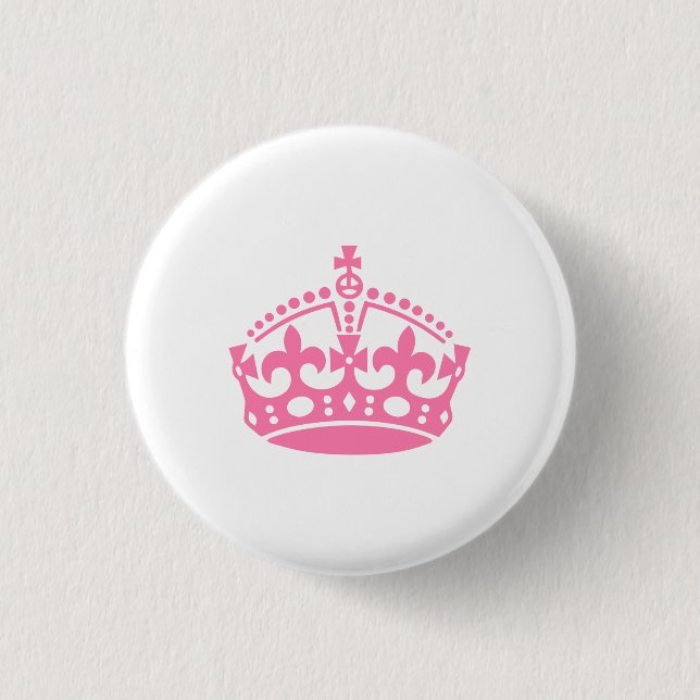 Keep calm pink victory crown pinback button (Front)