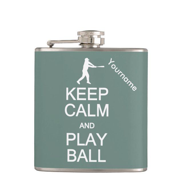Keep Calm & Play Ball custom flask (Front)