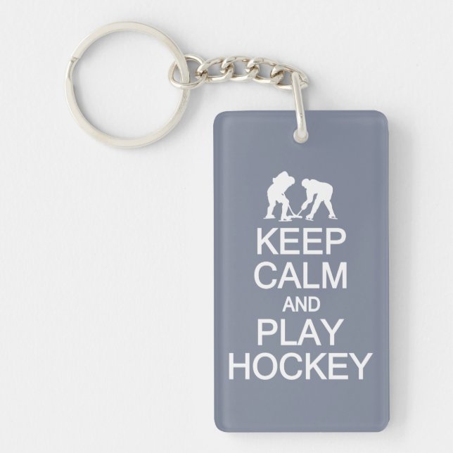 Keep Calm & Play Hockey custom color key chain (Front)