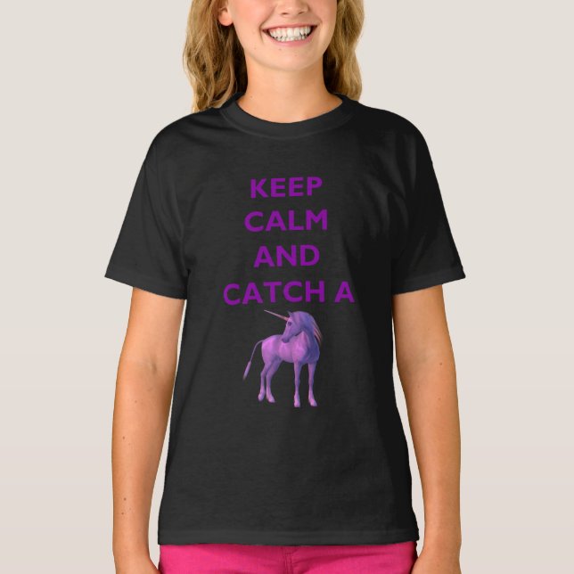 Keep Calm, Purple Unicorn Girls Hanes Dark T-Shirt (Front)