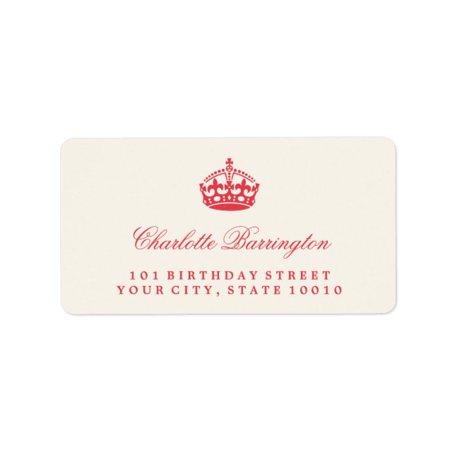 Keep Calm Red Crown Birthday Party Address Labels (Front)