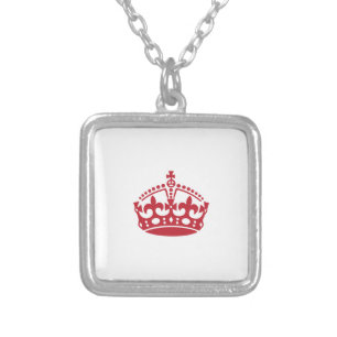 Keep calm red victory crown silver plated necklace