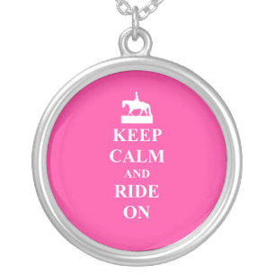 Keep calm & ride on (pink) silver plated necklace