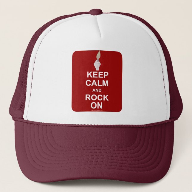 Keep Calm Rock On Fun Music Slogan  Trucker Hat (Front)