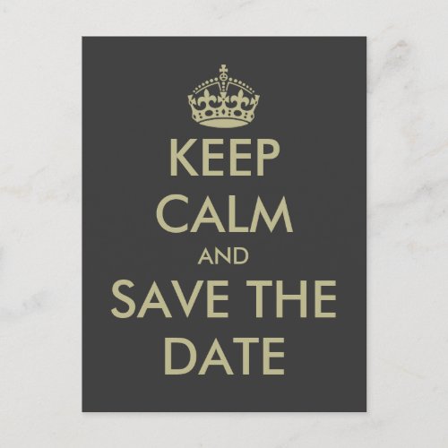 Keep calm save the date postcard  Faux gold