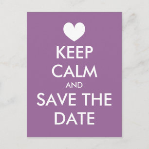 Keep calm save the date postcard Lavender purple