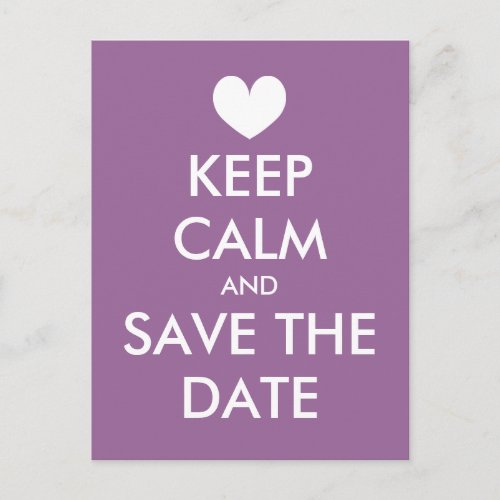 Keep calm save the date postcard  Lavender purple