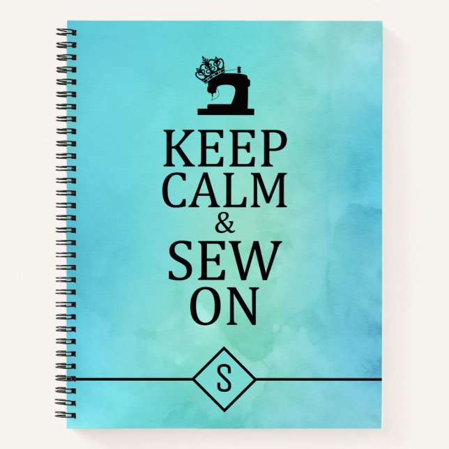 Keep Calm Sew On Crafts Blue Watercolor Notebook (Front)