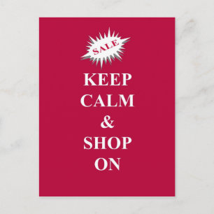 keep calm & shop on postcard