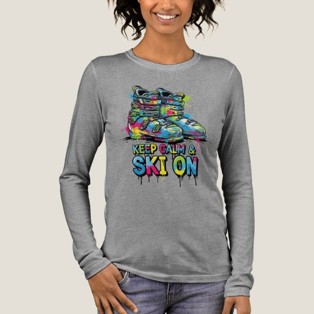 Keep Calm & Ski On Colorful Tri-Blend Shirt (Front)