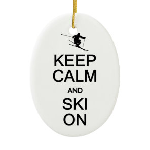 Keep Calm & Ski On ornament, customize Ceramic Ornament