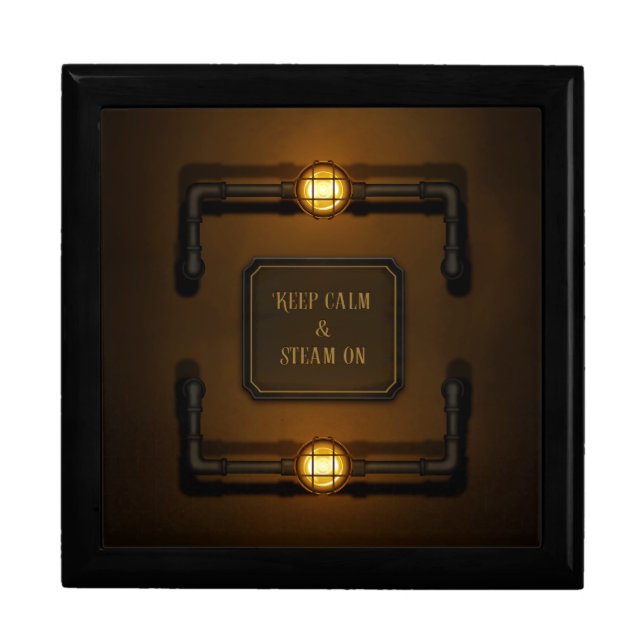 "Keep Calm & Steam On" Industrial Steampunk Sign Gift Box (Front)