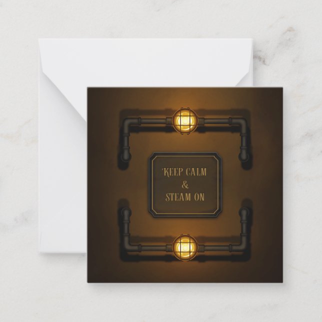 "Keep Calm & Steam On" Machine Age Steampunk Note Card (Front)