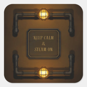 "Keep Calm & Steam On" Machine Age Steampunk Square Sticker