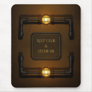 "Keep Calm & Steam On" Steampunk Industrial Sign Mouse Pad