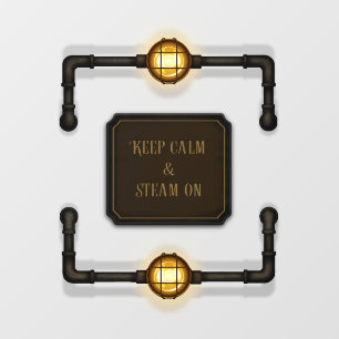 "Keep Calm & Steam On" Vintage Pipes & Cage Lights Wall Decal