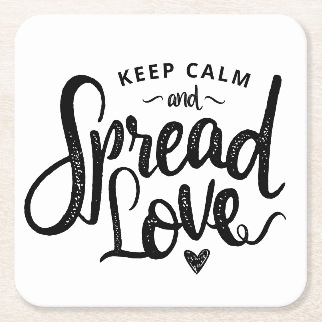 Keep Calm Text Art Love Art Inspirational Heart Ar Square Paper Coaster (Front)