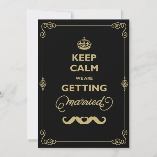Keep Calm Two Mustache Classic Vintage Gay Wedding Invitation