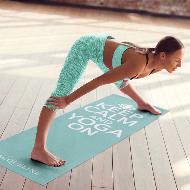 Keep Calm Yoga On Monogram Lotus Mint Green Mat (Keep Calm Yoga On Monogram Lotus Mint Green Yoga Mat)