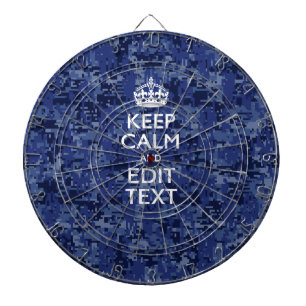 Keep Calm Your Text on Blue Digital Camouflage Dartboard