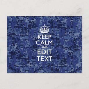 Keep Calm Your Text on Blue Digital Camouflage Postcard