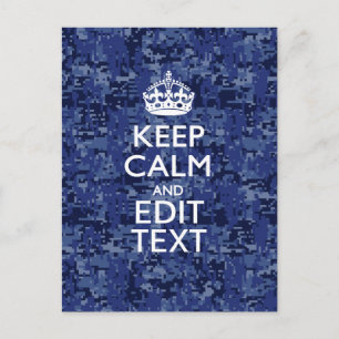 Keep Calm Your Text on Blue Digital Camouflage Postcard