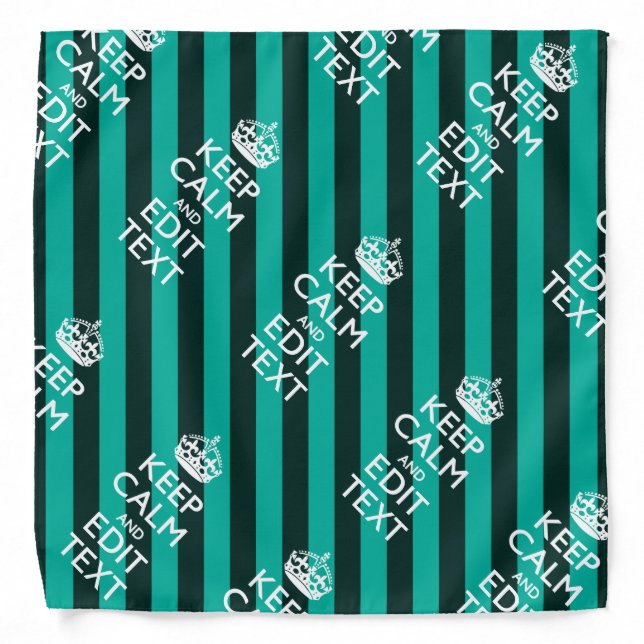 Keep Calm Your Text on Turquoise Stripes Decor Bandana (Front)