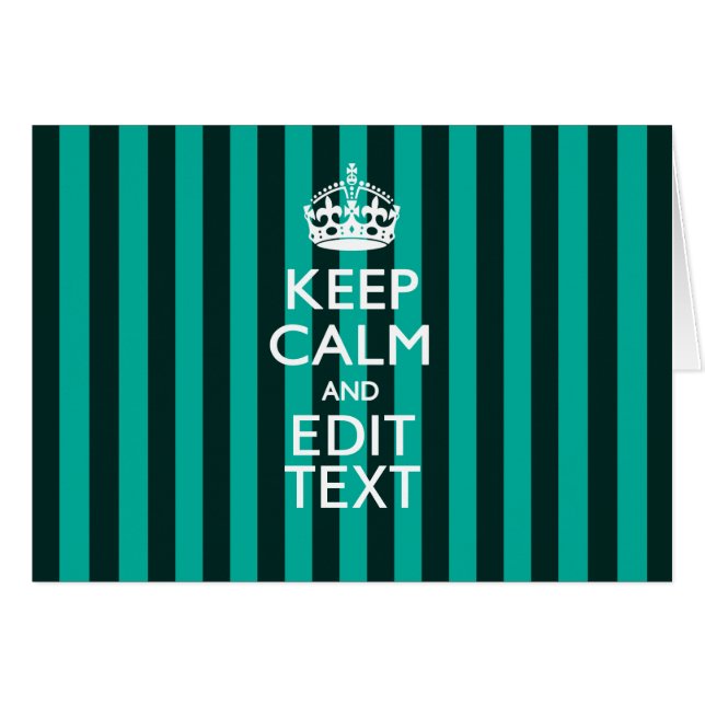 Keep Calm Your Text on Turquoise Stripes Decor Cards (Front Horizontal)