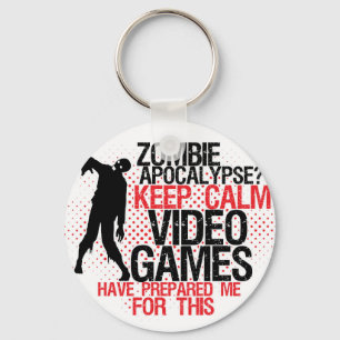 Keep Calm Zombie Apocalypse Funny Gamers Keychain