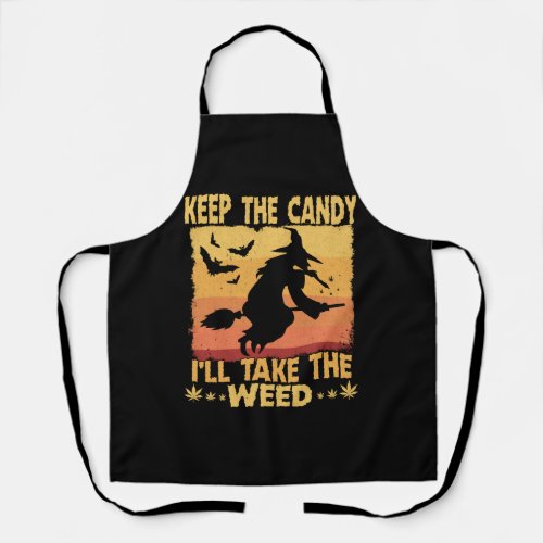 Keep Candy Weed Witch Funny Halloween Apron