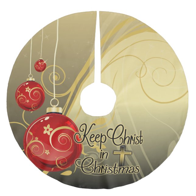 Keep Christ in Christmas, Gold/Red Christian Brushed Polyester Tree Skirt (Front)