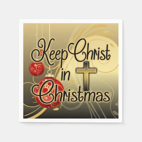 Keep Christ in Christmas GoldRed Christian Paper Napkins