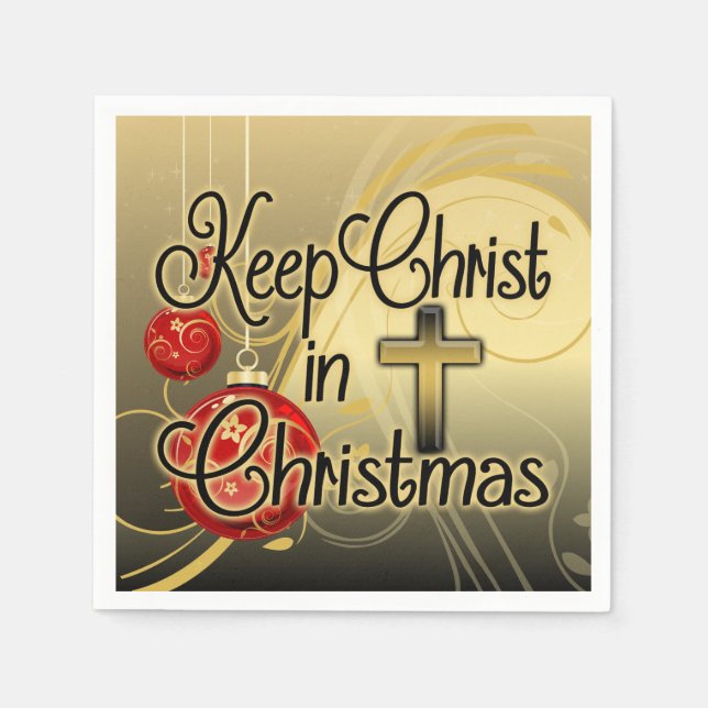 Keep Christ in Christmas, Gold/Red Christian Paper Napkins (Front)