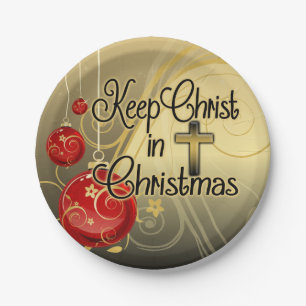 Keep Christ in Christmas, Gold/Red Christian Paper Plates