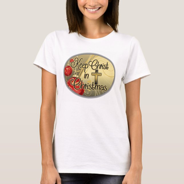 Keep Christ in Christmas, Gold/Red Christian T-Shirt (Front)