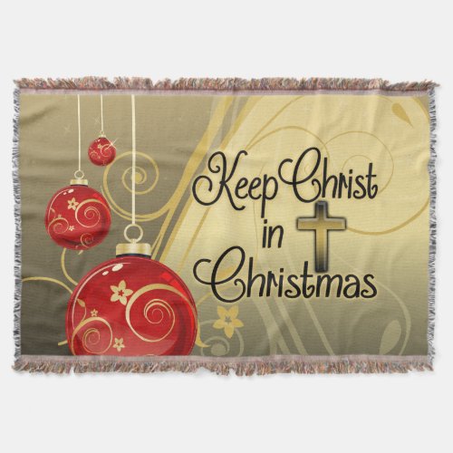 Keep Christ in Christmas GoldRed Christian Throw Blanket