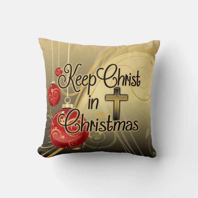 Keep Christ in Christmas, Gold/Red Christian Throw Pillow (Front)