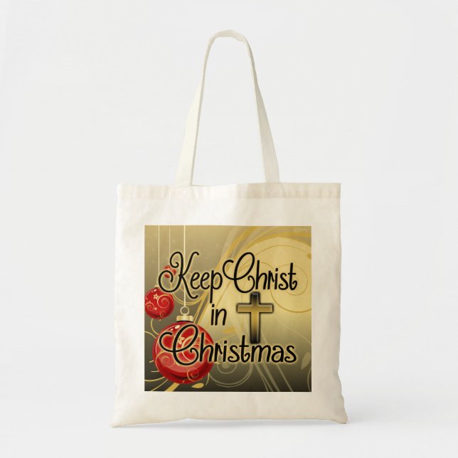 Keep Christ in Christmas, Gold/Red Christian Tote Bag (Front)
