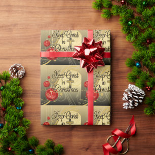 Keep Christ in Christmas, Gold/Red Christian Wrapping Paper