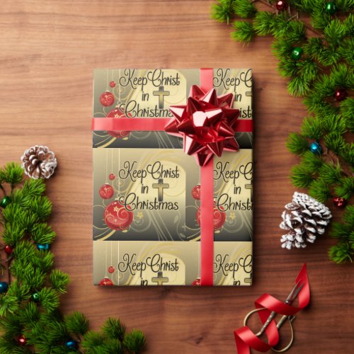 Keep Christ in Christmas GoldRed Christian Wrapping Paper
