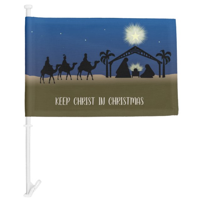 KEEP CHRIST IN CHRISTMAS NATIVITY SCENE CAR FLAG (Front)