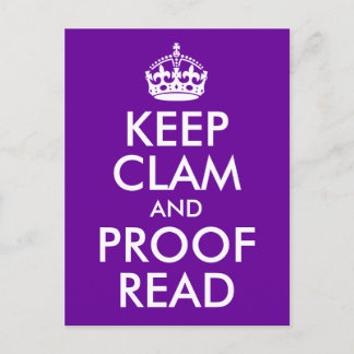 Keep Clam and Proof Read Postcard