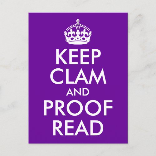 Keep Clam and Proof Read Postcard