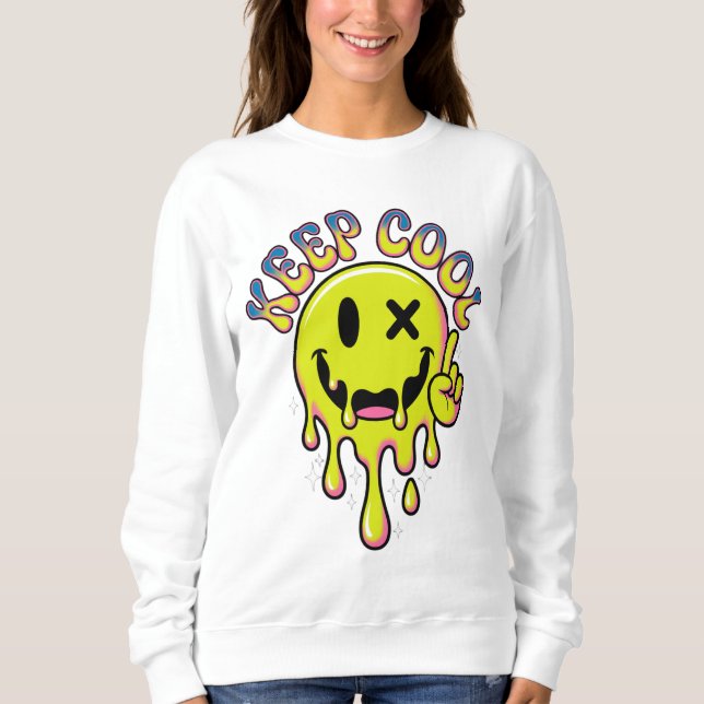 Keep Cool Dripping Smiley Face Y2K Rave Aesthetic  Sweatshirt (Front)