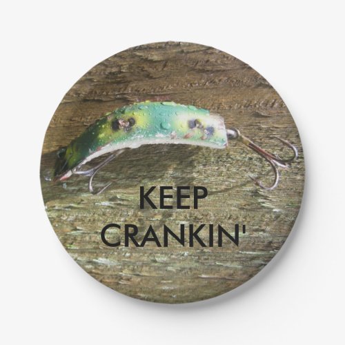 Keep Crankin Old Fishing Lure Paper Plates
