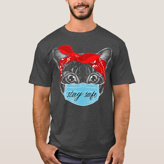 Keep Distance  Cat Kitten with Mouthguard Face T-Shirt (Front)