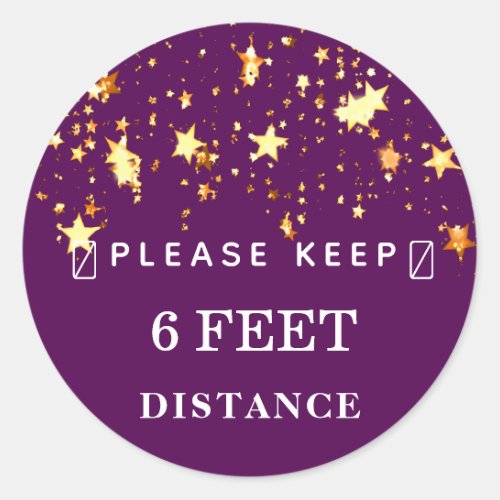 Keep distance covid_19 gold stars purple classic round sticker