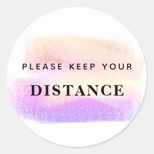 Keep distance covid_19 light pastels brush strokes classic round sticker